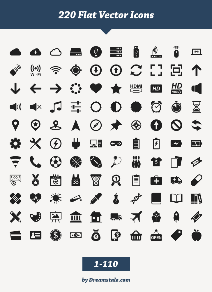 Download Free Download: 220 Flat Vector Icons - Dreamstale